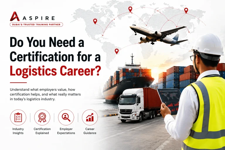 Logistics Certification & Career photo text include "Do you need a certification for a logistics career"